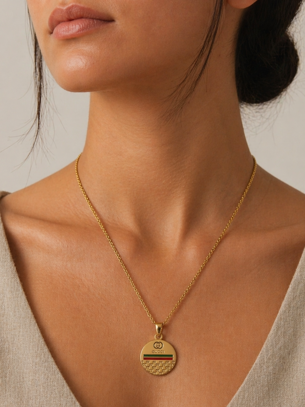 Red & Green Inspired Coin Pendant Necklace