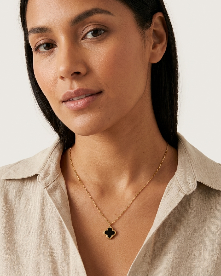 Clover Charm Necklace (Black & White)