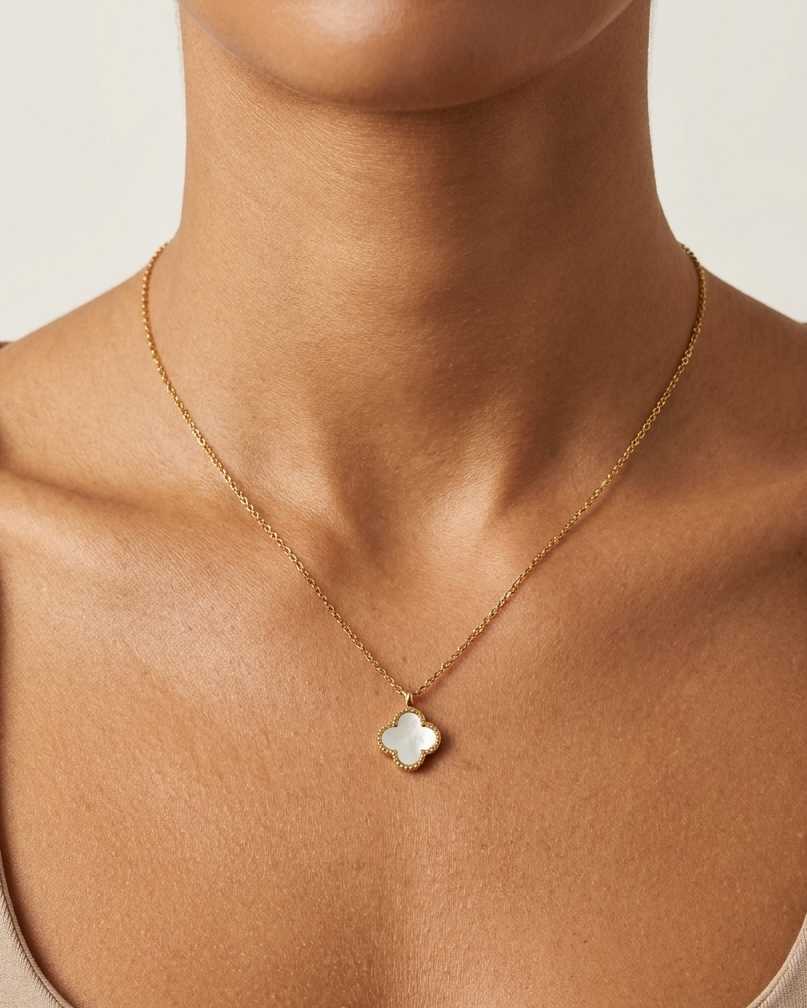 Clover Charm Necklace (Black & White)