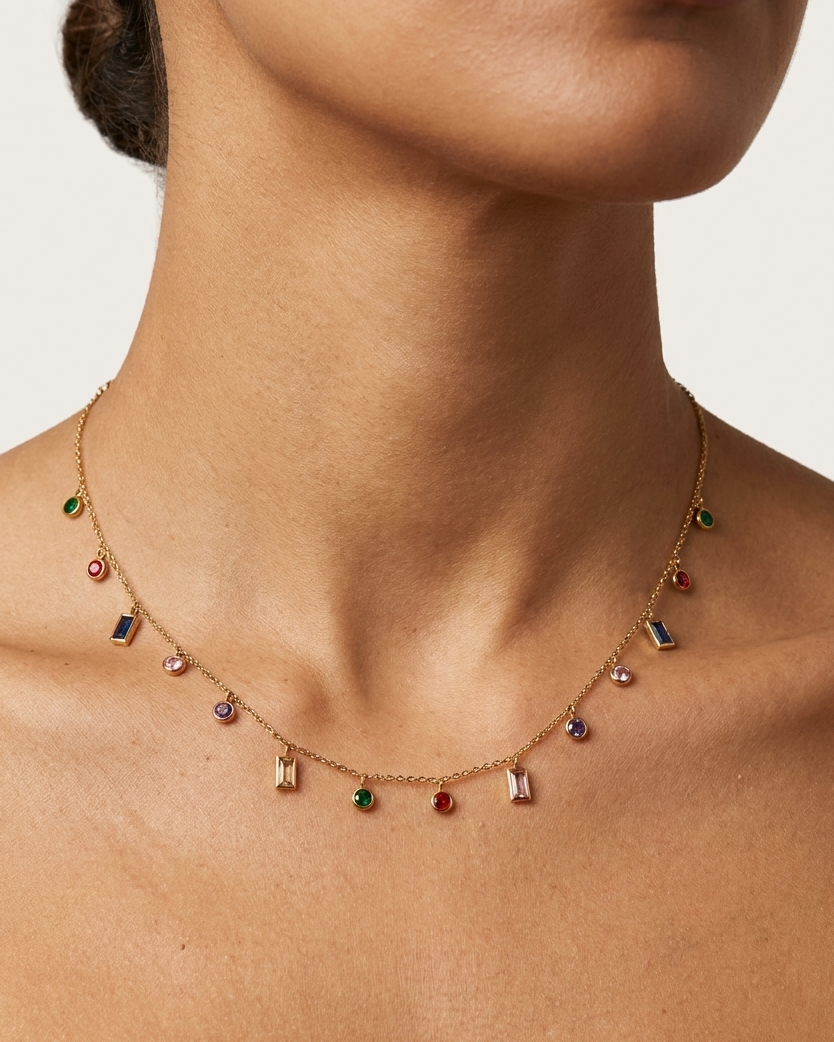 Multicolor Gemstone Charm Necklace