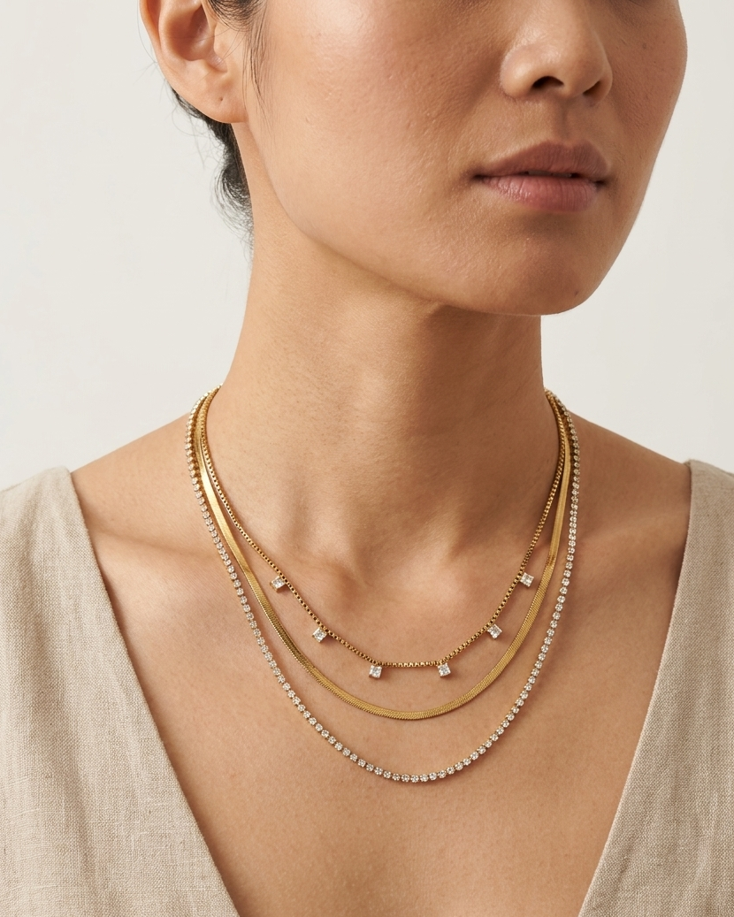 3-Layered Gold Statement Necklace